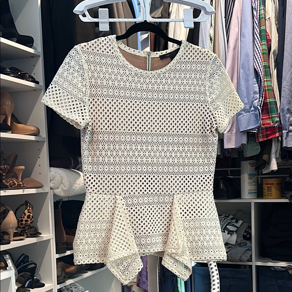 Elegant Beige Lace Peplum Top